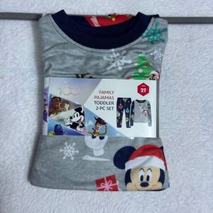 Disney Pajama Set Toddler 2T Gray New Holiday Mickey Mouse 100 Years 2-Piece Set